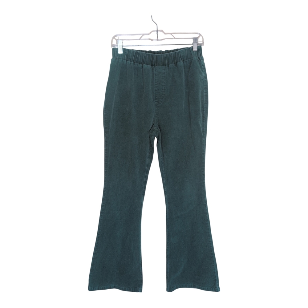 Teal Green Corduroy Flare Pants‎ Women L High Rise Wide Leg Retro Boho Pullon